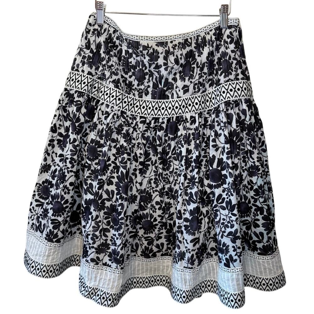 VTG Talbots Y2K Boho Cottage Cotton Printed Knee Length Blue & White Skirt 12
